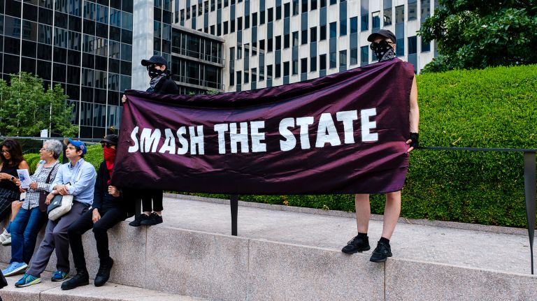 Protesters demonstrate at Federal Plaza in support of immigrants.