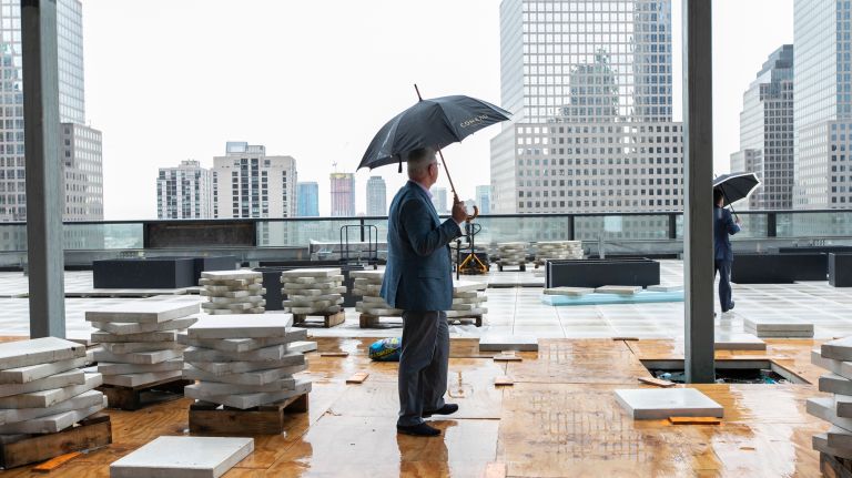 Architect Richard Paul gives a tour of the 17th-floor terrace in 3 World Trade Center on May 22.