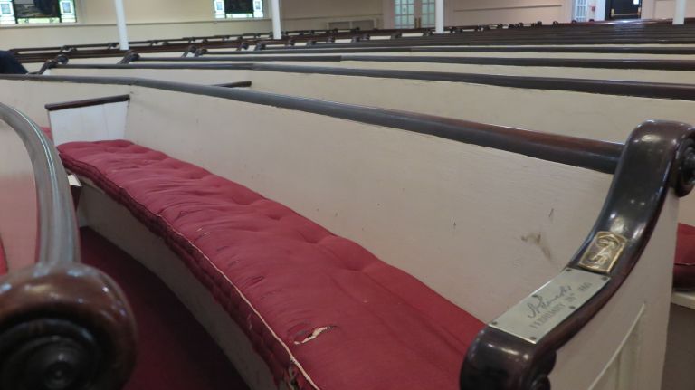 Henry Bowen, who was a member of the church and publisher of The Independent newspaper, invited Abraham Lincoln to speak at Plymouth in 1860. Because Brooklyn was hard to get to in the days before the Brooklyn Bridge, his speech was moved to Union Hall in Manhattan. Lincoln still attended a church service (twice in fact) and sat in this pew, four rows from the front. Even cooler, you can sit there, too.