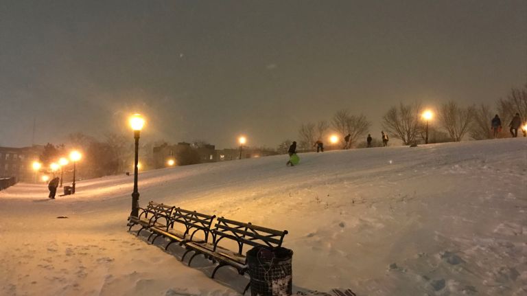 Snow in NYC: Photos from winter 2016-2017 64 Night sledding in Sunset Park in Brooklyn on Jan. 7, 2017.