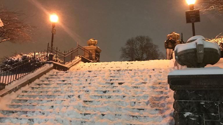 Snow in NYC: Photos from winter 2016-2017 65 The snow-laden main entrance to Sunset Park in Brooklyn on Jan. 7, 2016.