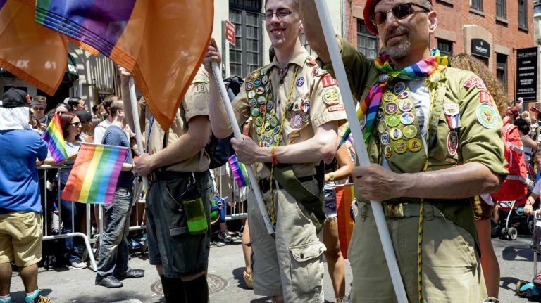 NYC Pride March 2016: See photos of the annual march to commemorate the Stonewall riots 75 Participants pass crowds as paradegoers march in the 46th annual New York City Pride March on Fifth Avenue in Manhattan on Sunday, June 26, 2016. This year's Pride parade pays tribute to the 49 killed in the shooting at a gay nightclub in Orlando, Florida, two weeks ago on June 12.