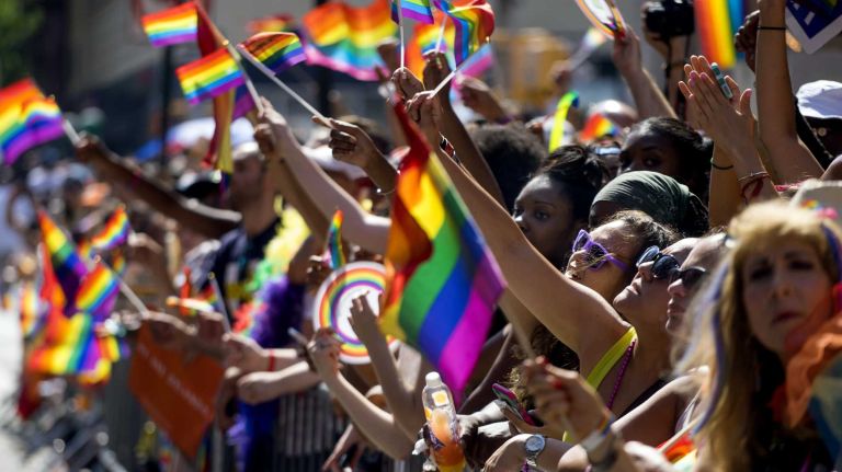 NYC Pride March 2016: See photos of the annual march to commemorate the Stonewall riots 79 Paradegoers march in the 46th annual New York City Pride March on Fifth Avenue in Manhattan on Sunday, June 26, 2016. This year's Pride parade pays tribute to the 49 killed in the shooting at a gay nightclub in Orlando, Florida, two weeks ago on June 12.