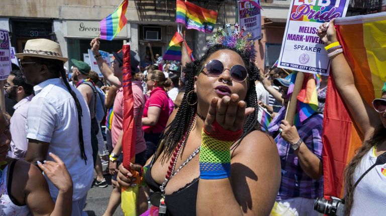 NYC Pride March 2016: See photos of the annual march to commemorate the Stonewall riots 83 People celebrate as paradegoers march in the 46th annual New York City Pride March on Fifth Avenue in Manhattan on Sunday, June 26, 2016. This year's Pride parade pays tribute to the 49 killed in the shooting at a gay nightclub in Orlando, Florida, two weeks ago on June 12.