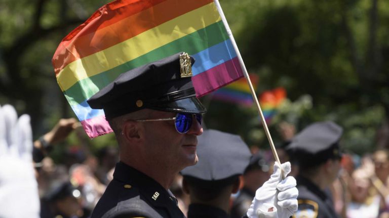 NYC Pride March 2016: See photos of the annual march to commemorate the Stonewall riots 86 Members of the NYPD march in the 46th annual New York City Pride March on Fifth Avenue in Manhattan on Sunday, June 26, 2016. This year's Pride parade pays tribute to the 49 killed in the shooting at a gay nightclub in Orlando, Florida, two weeks ago on June 12.