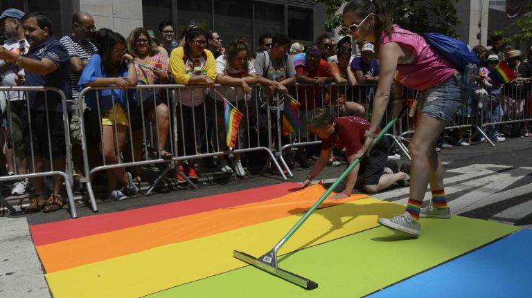 NYC Pride March 2016: See photos of the annual march to commemorate the Stonewall riots 101 Participants prepare for the 46th annual New York City Pride March on Fifth Avenue in Manhattan on Sunday, June 26, 2016. This year's Pride parade pays tribute to the 49 killed in the shooting at a gay nightclub in Orlando, Florida, two weeks ago on June 12.