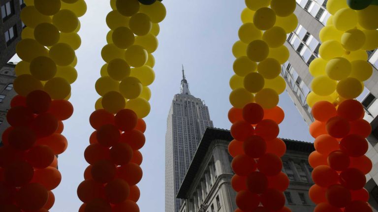NYC Pride March 2016: See photos of the annual march to commemorate the Stonewall riots 102 Participants get ready for the start of the 46th annual New York City Pride March on Fifth Avenue in Manhattan on Sunday, June 26, 2016. This year's Pride parade pays tribute to the 49 killed in the shooting at a gay nightclub in Orlando, Florida, two weeks ago on June 12.