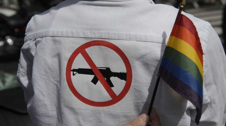 NYC Pride March 2016: See photos of the annual march to commemorate the Stonewall riots 130 Support for gun control was on display at the 46th annual New York City Pride March on Fifth Avenue in Manhattan on Sunday, June 26, 2016. This year's Pride parade pays tribute to the 49 killed in the shooting at a gay nightclub in Orlando, Florida, two weeks ago on June 12.