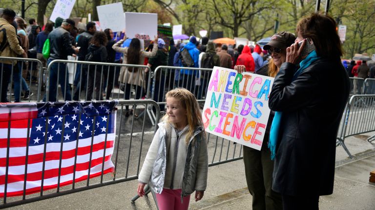 March for Science in NYC: Photos of the Earth Day rally against Trump 15 Charlotte Zucker, 5, with her mother, Cherie, at the March for Science on Central Park West in Manhattan on Saturday, April 22, 2017.