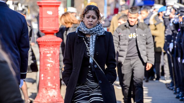 Family members leave the wake for Yadira Arroyo in the Joseph A. Lucchese Funeral Home on Morris Park Avenue in the Bronx, Thursday, March 23, 2017.