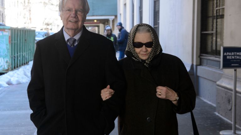 Journalist Bill Moyers exits the Church of the Blessed Sacrament in Manhattan after a funeral Mass for Pulitzer Prize-winning columnist Jimmy Breslin on Wednesday, March 22, 2017.