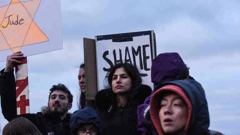 Protesters gather at JFK International Airport to rally against Donald Trump's executive order on Jan. 28, 2017.