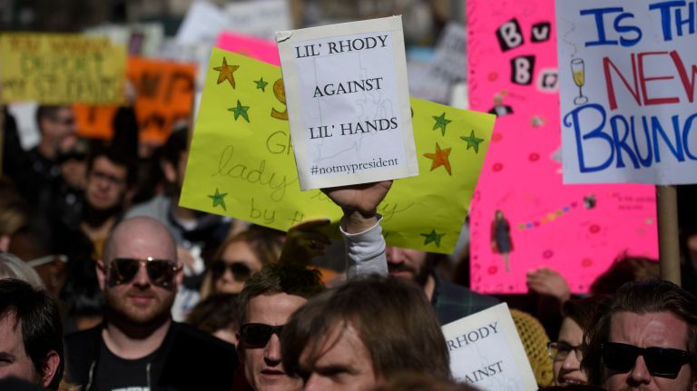 Not My Presidents Day rally: Photos from Columbus Circle protest 38 Participants attend the Not My Presidents Day rally in Columbus Circle on Feb. 20, 2017.