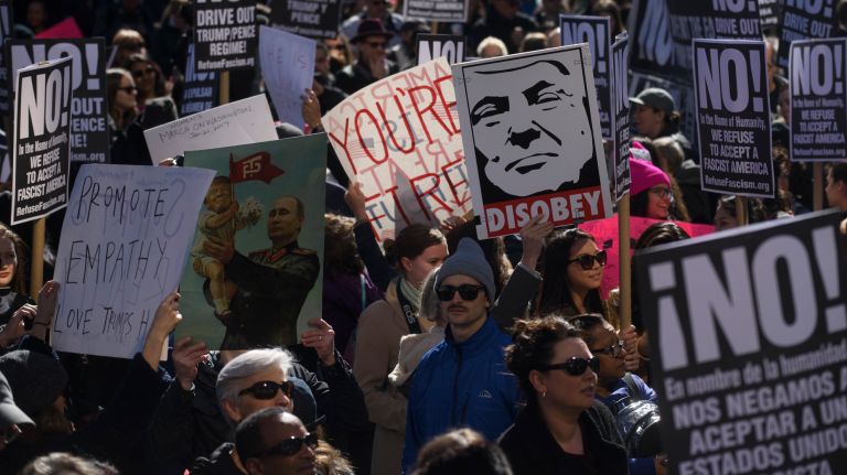 Not My Presidents Day rally: Photos from Columbus Circle protest 57 Protesters hold signs at the Not My Presidents Day rally near Columbus Circle on Feb. 20, 2017.