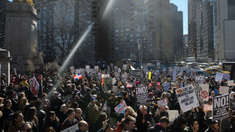 Not My Presidents Day rally: Photos from Columbus Circle protest 58 A crowd gathers at the Not My Presidents Day rally near Columbus Circle on Feb. 20, 2017.