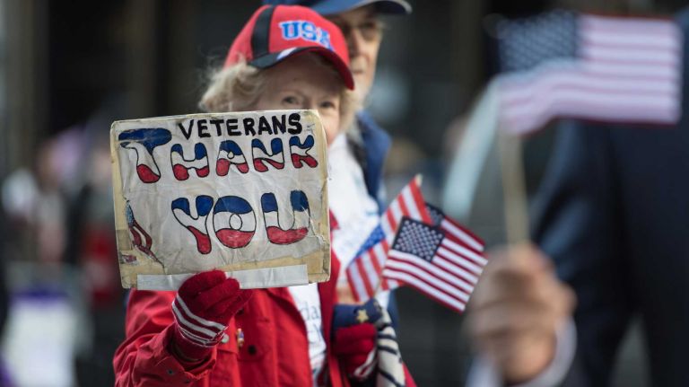 The New York City Veterans Day Parade, also knows as America's Parade, on Nov. 11, 2016, marched up Fifth Avenue after a wreath was placed at the Eternal Light Monument at Madison Square Park on 26th St.