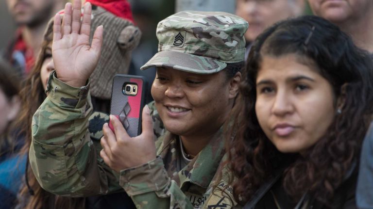 SFC Natalie Crippen, Staten Island. The New York City Veterans Day Parade, also known as America's Parade, on Nov. 11, 2016, marched up Fifth Avenue after a wreath was placed at the Eternal Light Monument at Madison Square Park on 26th St.