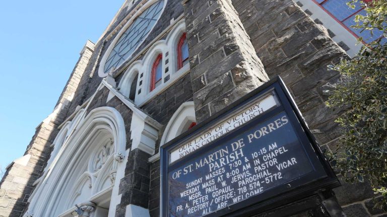 The exterior of Our Lady of Victory Church at 583 Throop Ave.