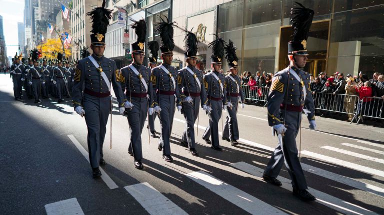West Point Cadets march up Fifth Avenue during the Veterans Day Parade in Manhattan on Friday, Nov. 11, 2016.