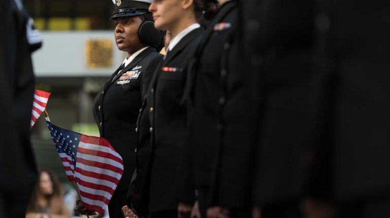 The New York City Veterans Day Parade, also known as America's Parade, on Nov. 11, 2016, marched up Fifth Avenue after a wreath was placed at the Eternal Light Monument at Madison Square Park on 26th St. 