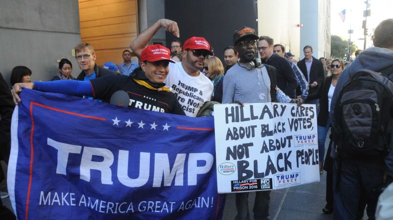 Demonstrators at Trump Plaza at 57th Street and Fifth Avenue in Manhattan on Nov. 8, 2016.