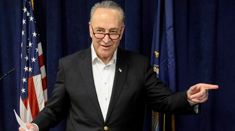Sen. Chuck Schumer held a news conference on Sunday, Feb. 19, 2017, to urge President Trump to allocate federal funds in the White House budget to reimburse New York City for security costs at Trump Tower.