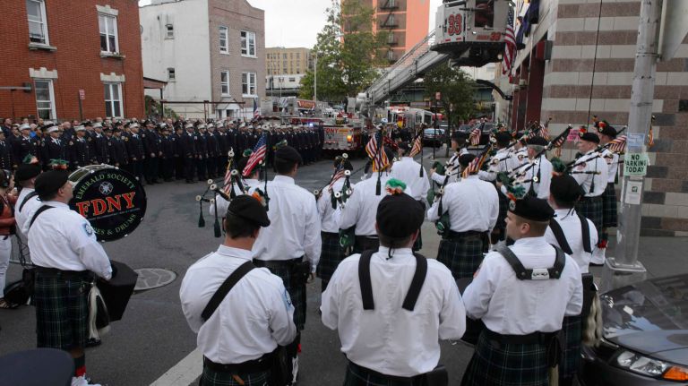 FDNY Battalion Chief Michael Fahy honored at bunting ceremony: See photos 6 Members of the FDNY attend a bunting ceremony outside Battalion 19, where Fahy was stationed, in the Bronx on Wednesday, Sept. 28, 2016.