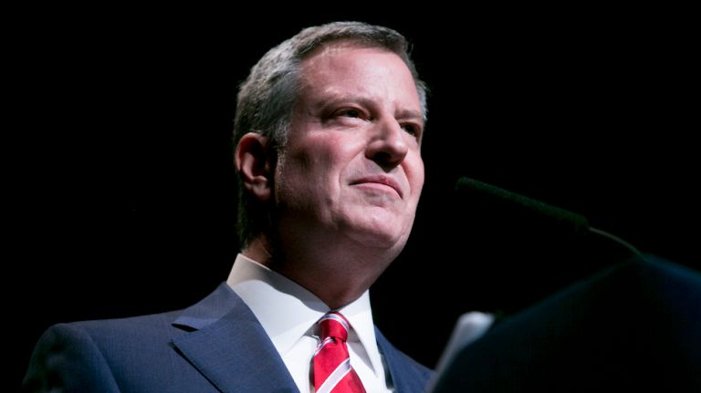 Mayor Bill de Blasio delivers his annual State of the City address at the Apollo Theater on Feb. 13, 2017.