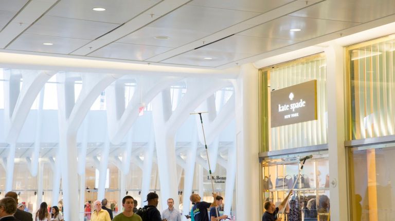 Oculus shopping mall at WTC, with Eataly, Apple Store and more, debuts Tuesday 15 Employees clean the windows of a Kate Spade New York store on Aug. 15, 2016, in preparation of the opening of the Oculus shopping mall in the transportation hub between 2 World Trade Center and 3 World Trade Center.