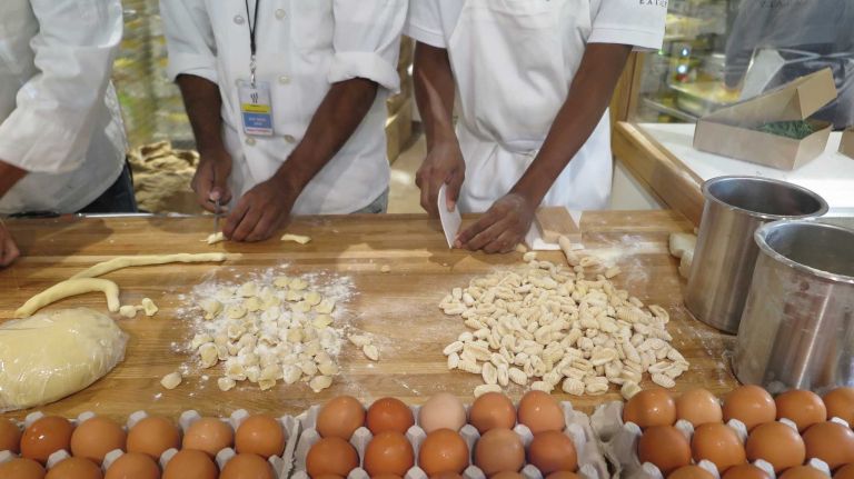 An important aspect of Eataly is showing customers what they are eating, and a big part of that is transparency and bringing guests in on what they will be consuming. You can watch chefs making pasta by hand, for example. 