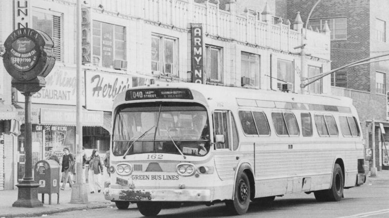 Old NYC bus photos: Take a drive down the streets of NYC history 24 A Green Bus Lines bus returns to its route on Jamaica Avenue and 150th Street in Queens on Nov. 18, 1979, following a worker strike.