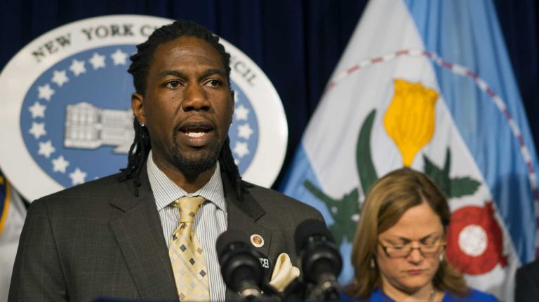 City Councilman Jumaane Williams (D-Brooklyn), seen at City Hall in 2015, announced he's running to be the next City Council speaker. At right is Council Speaker Melissa Mark-Viverito, who will be term limited out of office.
