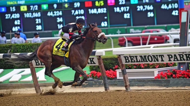 Shaman Ghost wins the fourth race at Belmont Park in Elmont on June 11, 2016, before to the 148th running of the Belmont Stakes.