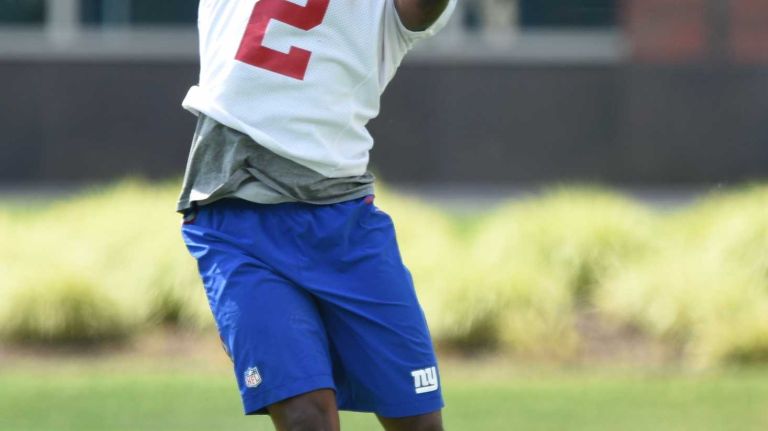 New York Giants wide receiver K.J. Maye catches a pass during the Giants Organized Team Activities at Quest Diagnostics Training Center on Wednesday, June 1, 2016.
