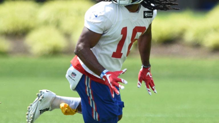 New York Giants wide receiver Geremy Davis runs a drill during the Giants Organized Team Activities at Quest Diagnostics Training Center on Wednesday, June 1, 2016.