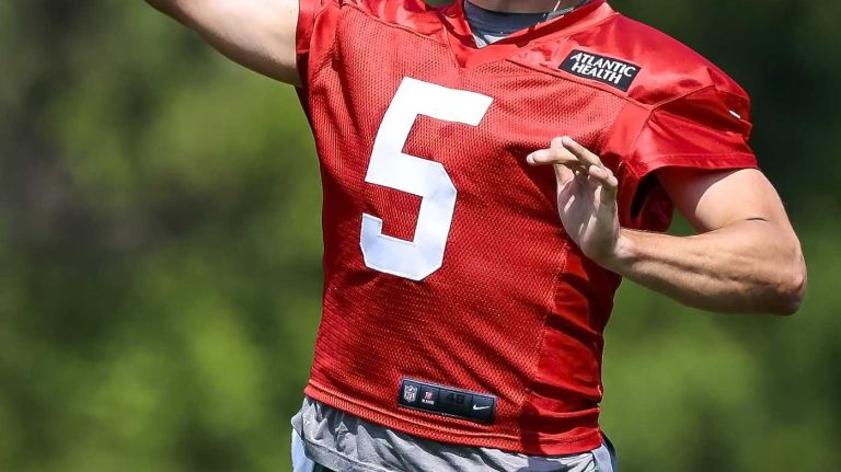 Jets quarterback Christian Hackenberg attempts a pass during the Jets' OTAs on Wednesday, June 1, 2016 in Florham Park, N.J.