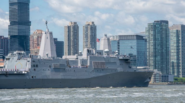 Fleet Week NYC: See photos of ships in New York Harbor and more 34 The USS Arlington passing Jersey City during the Fleet Week procession of ships into New York Harbor on Wednesday May 23, 2018.