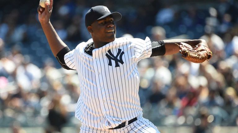 Yankees vs. Rays 69 New York Yankees starting pitcher Michael Pineda delivers a pitch against the Tampa Bay Rays during the first inning of an MLB baseball game at Yankee Stadium on Sunday, April 24, 2016.