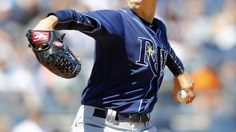Yankees vs. Rays 105 Blake Snell #4 of the Tampa Bay Rays pitches against the New York Yankees at Yankee Stadium on Saturday, April 23, 2016 in the Bronx Borough of New York City.
