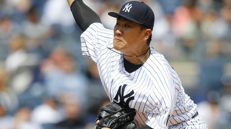 Yankees vs. Rays 109 Masahiro Tanaka #19 of the New York Yankees pitches against the Tampa Bay Rays in the second inning at Yankee Stadium on Saturday, April 23, 2016 in the Bronx Borough of New York City.
