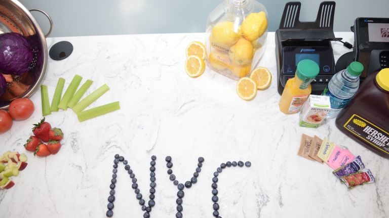 In a kitchen prep area, fruits and vegetables were set up to show that fresh produce is indeed part of the Chick-fil-A menu. It's not ALL fried chicken and biscuits! 