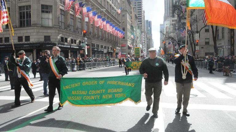 The Ancient Order of Hibernians of Nassau County in the St. Patrick's Day parade in Manhattan on March 17, 2016.