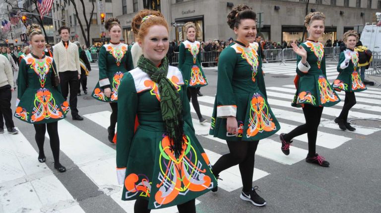 Irish-American dancers from Nassau, Suffolk and Queens at the St. Patrick's Day parade in Manhattan on March 17, 2016.