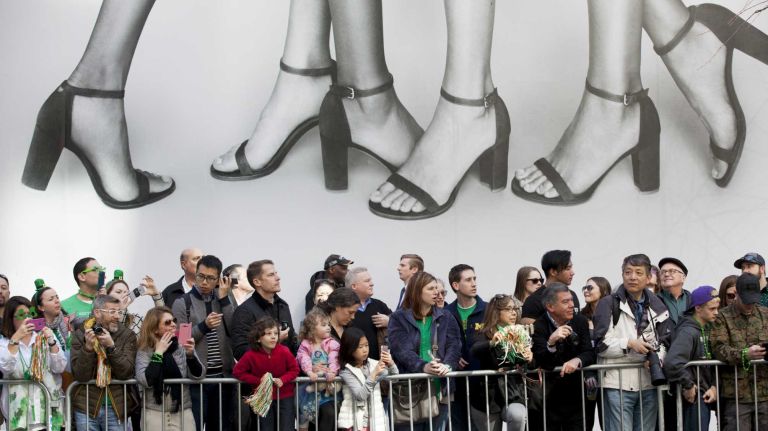 Spectators at the New York City St. Patrick's Day Parade on Fifth Avenue in Manhattan on March 17, 2016.