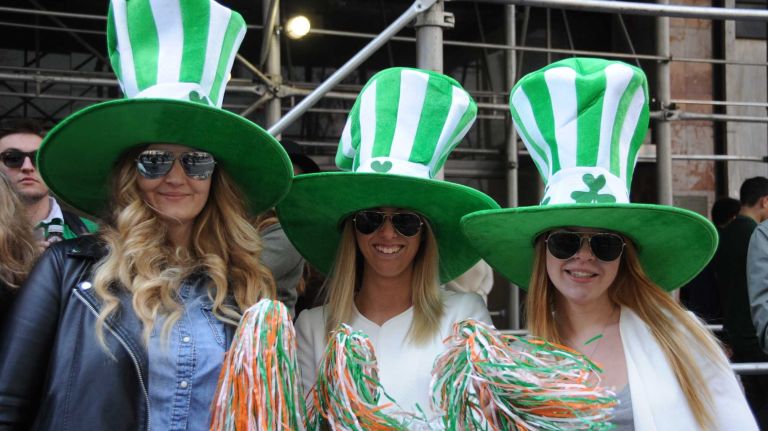 Spectators at the 255th annual New York City St. Patrick's Day parade on Fifth Avenue in Manhattan on March 17, 2016.