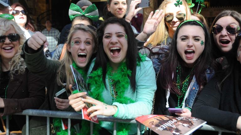 Spectators at the 255th annual New York City St. Patrick's Day Parade on Fifth Avenue in Manhattan on March 17, 2016.