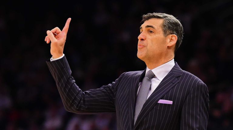 Villanova head coach Jay Wright instructs his team during a game against Georgetown in the Big East Tournament at Madison Square Garden on Thursday, March 10, 2016.