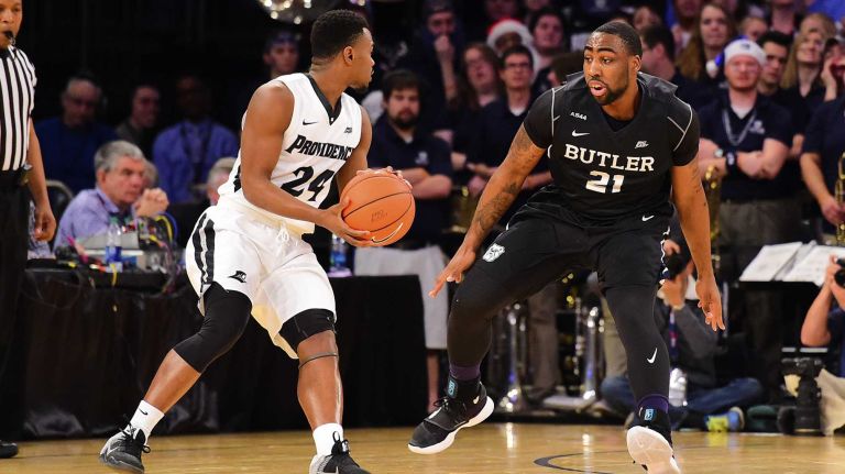 Providence guard Kyron Cartwright (24) is defended by Butler forward Roosevelt Jones (21) during the Big East Tournament at Madison Square Garden in New York, New York on Thursday, Mar 10, 2016. Big East Basketball Tournament between #5 Butler and #4 Providence.