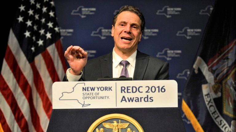 New York Gov. Andrew M. Cuomo speaks Thursday, Dec. 8, 2016, during the regional economical development council awards ceremony in Albany.
