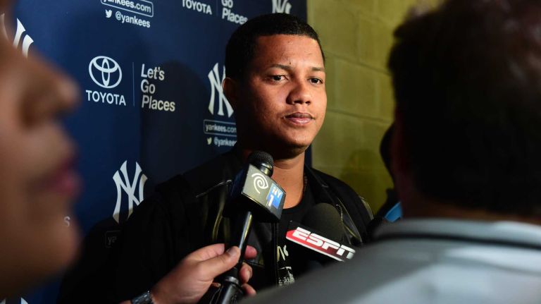 New York Yankees spring training 2016 118 New York Yankees second baseman Starlin Castro speaks to the media during spring training at George M. Steinbrenner Field in Tampa, Fla., on Wednesday, Feb. 24, 2016.